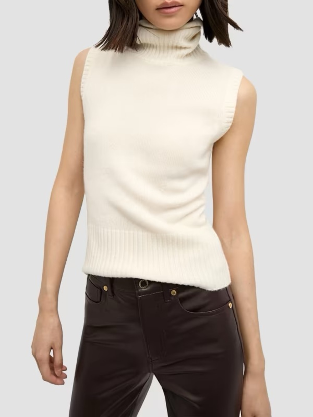 Veronica Beard Mazzy Cashmere Shell Turtleneck Sleeveless Sweater Ivory Size S